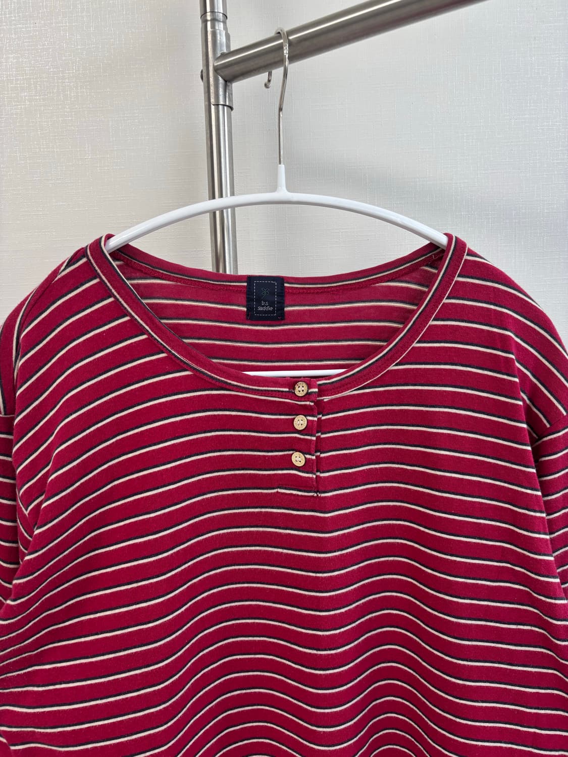 b.s saddle 레드 핑크 스트라이프 강아지 자수 긴팔티 상품이미지2