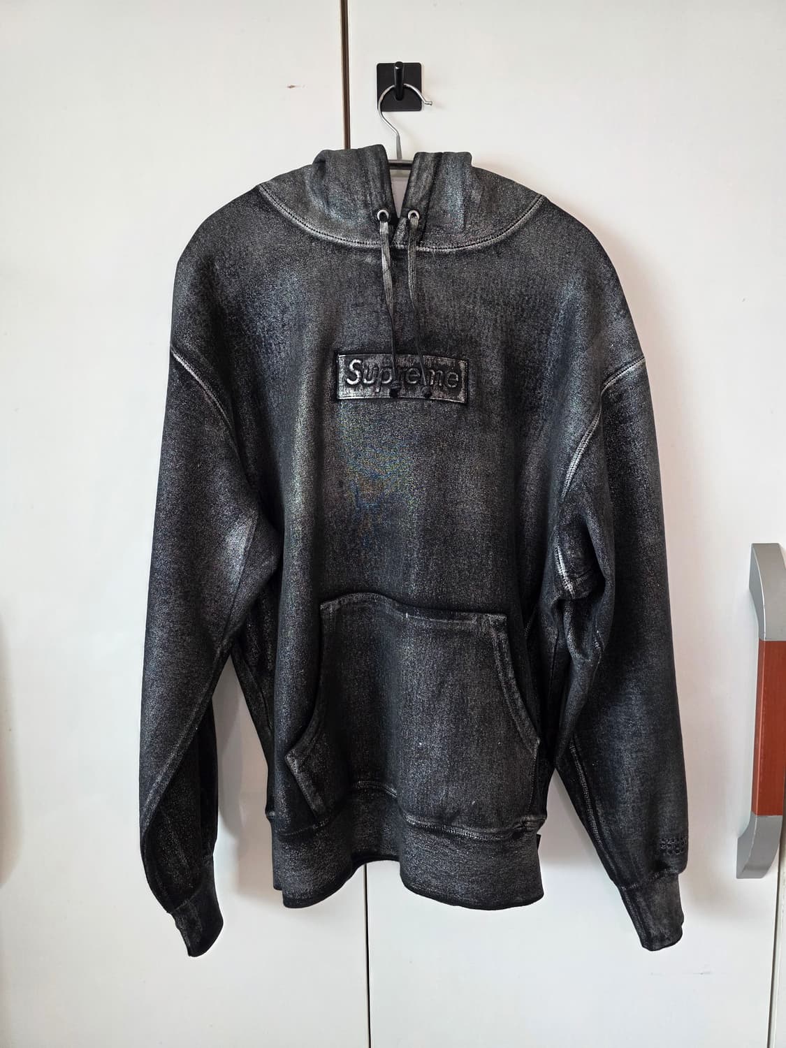 슈프림 x MM6 메종 마르지엘라 포일 박스로고 후드 스웨트셔츠 블랙 상품이미지1