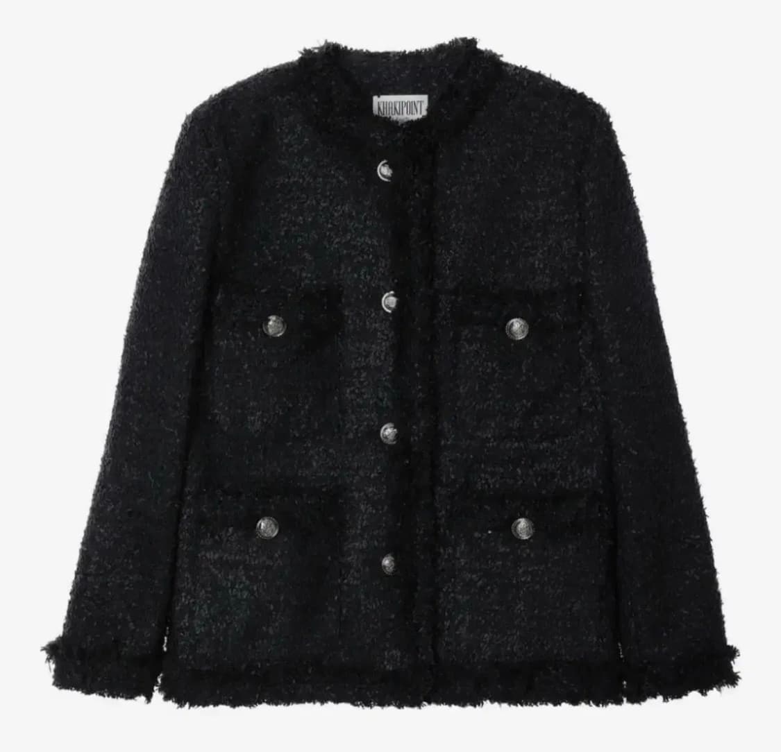 새상품) 카키포인트 앤틱 롱 트위드 자켓 블랙&화이트 상품이미지1