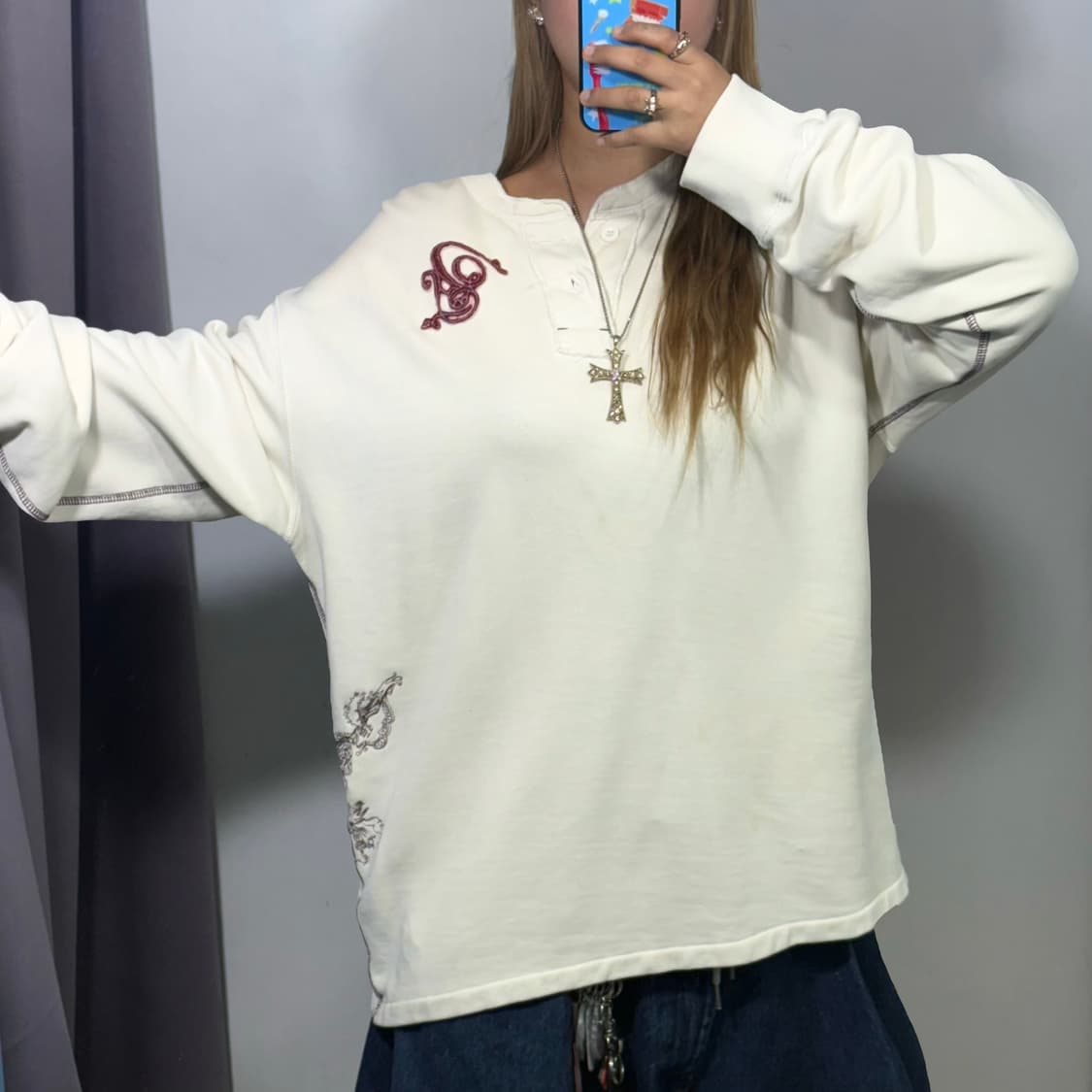 빈티지 퀵실버 자수 헨리넥 롱슬리브  상품이미지2
