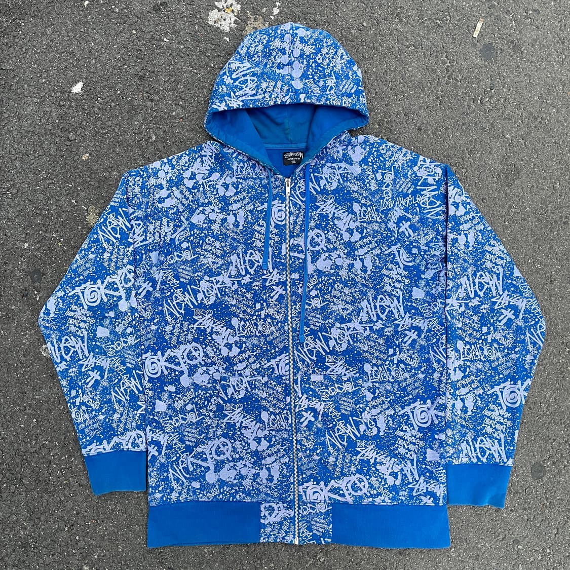 00s 스투시 그래피티 월드투어 올드스쿨 바시티 후드집업 져지 XL 상품이미지3