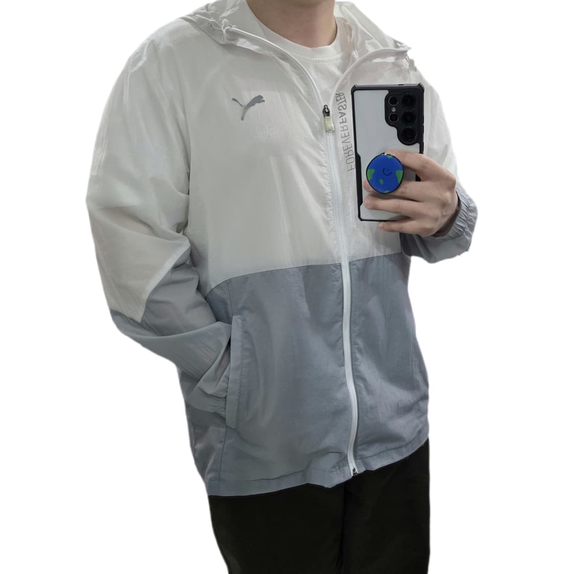 XL 푸마 화이트 그레이 초경량 후드 바람막이 상품이미지1