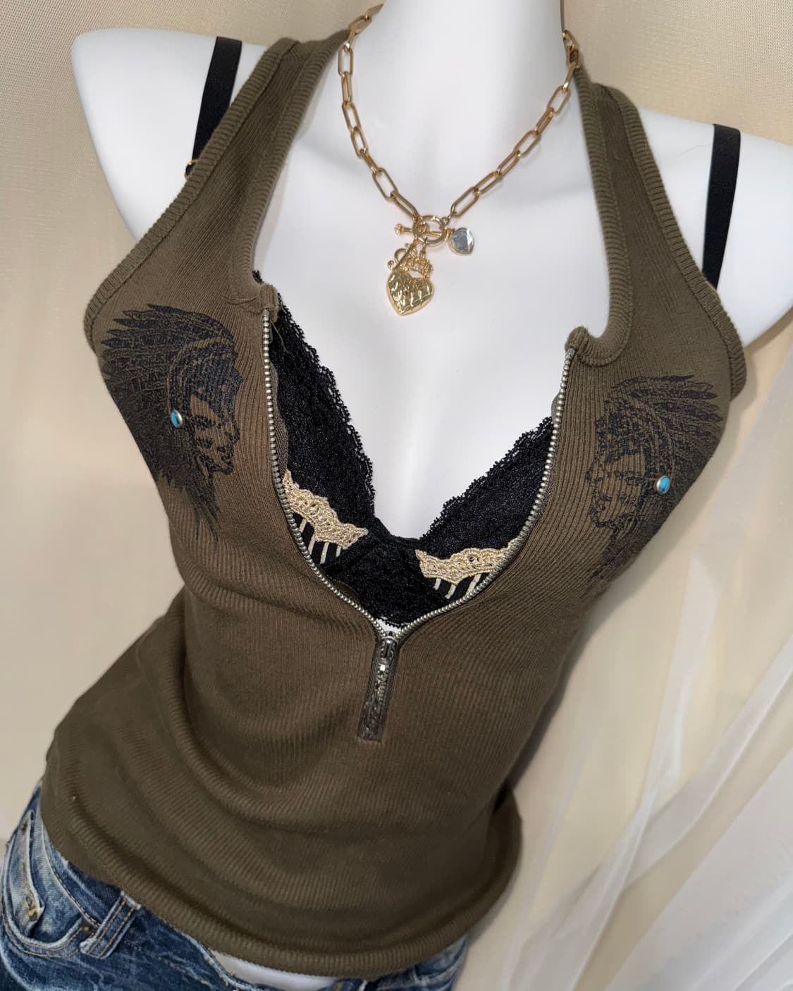  VTG 브라운 슬리브리스 탑 상품이미지10