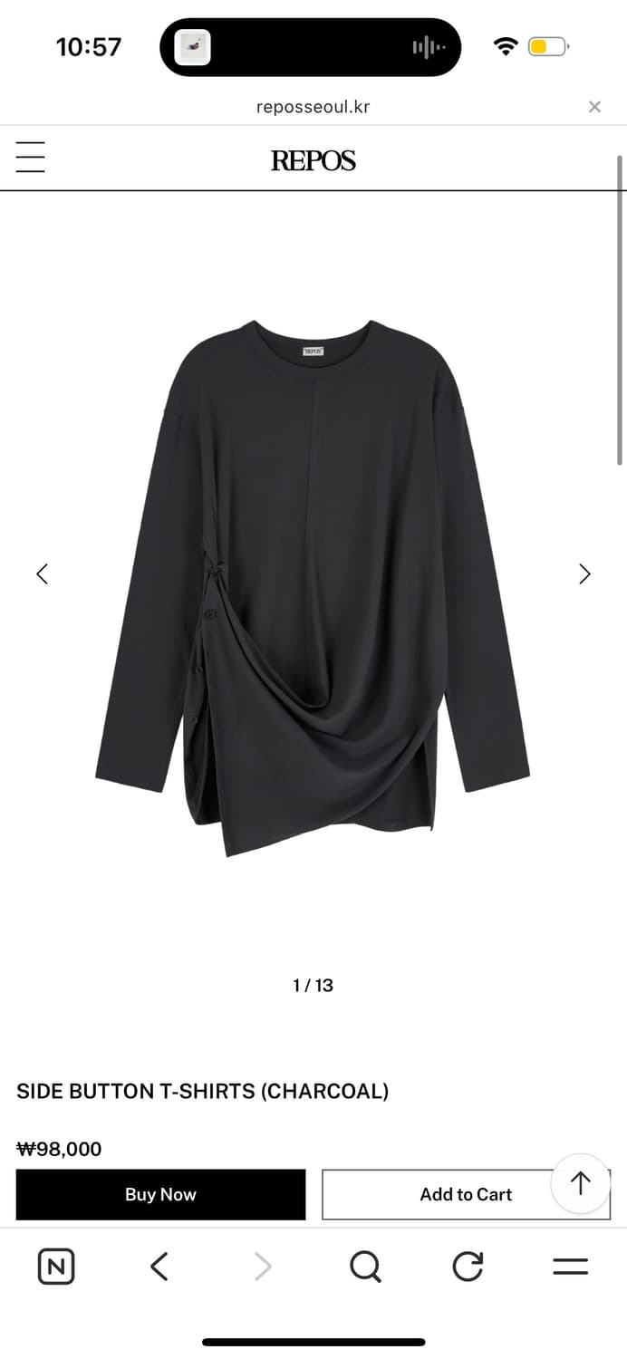 리포스 사이드 버튼 티셔츠  상품이미지1