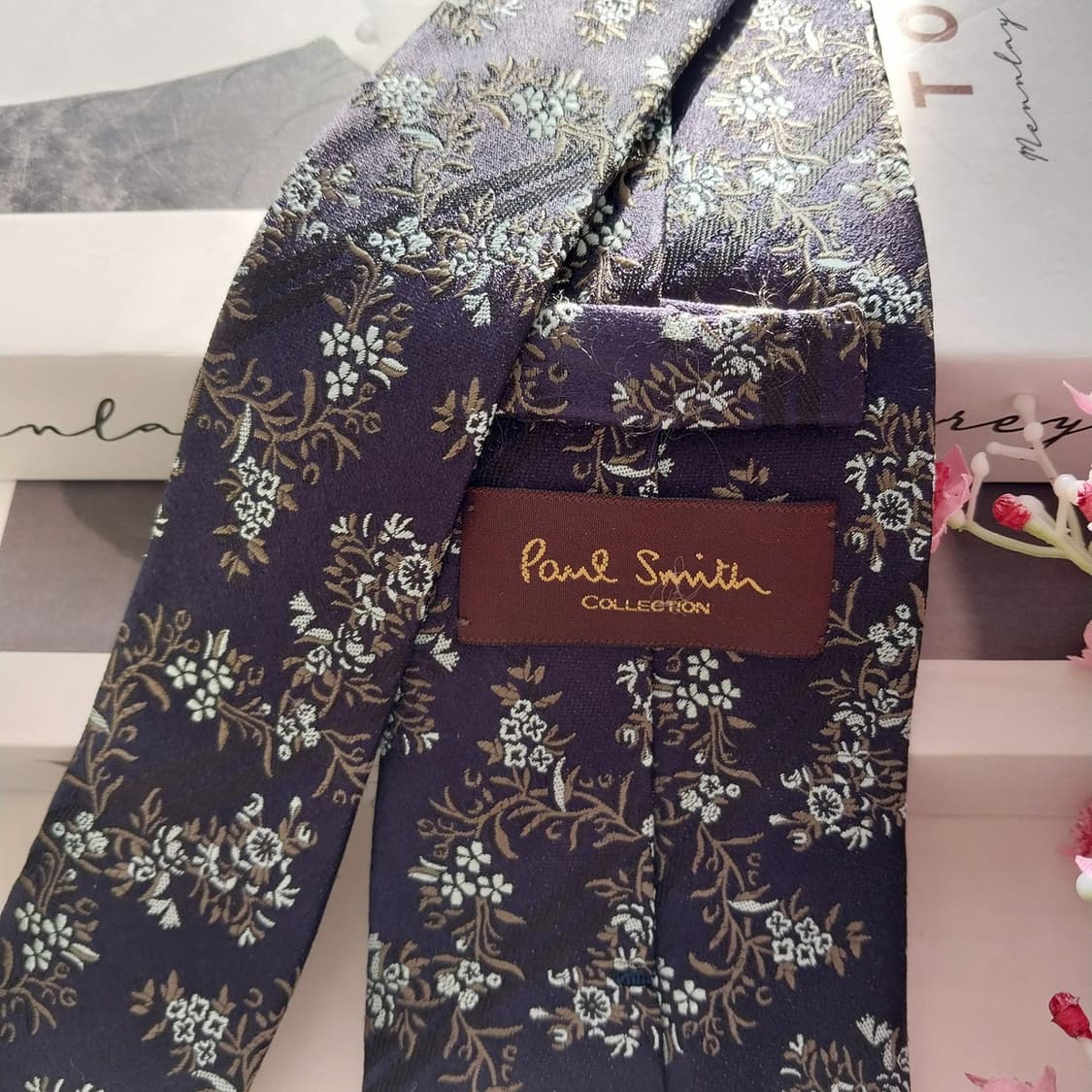 폴스미스 실크 네이비 플라워 자카드 넥타이 8.5cm A+등급 K1406 상품이미지5