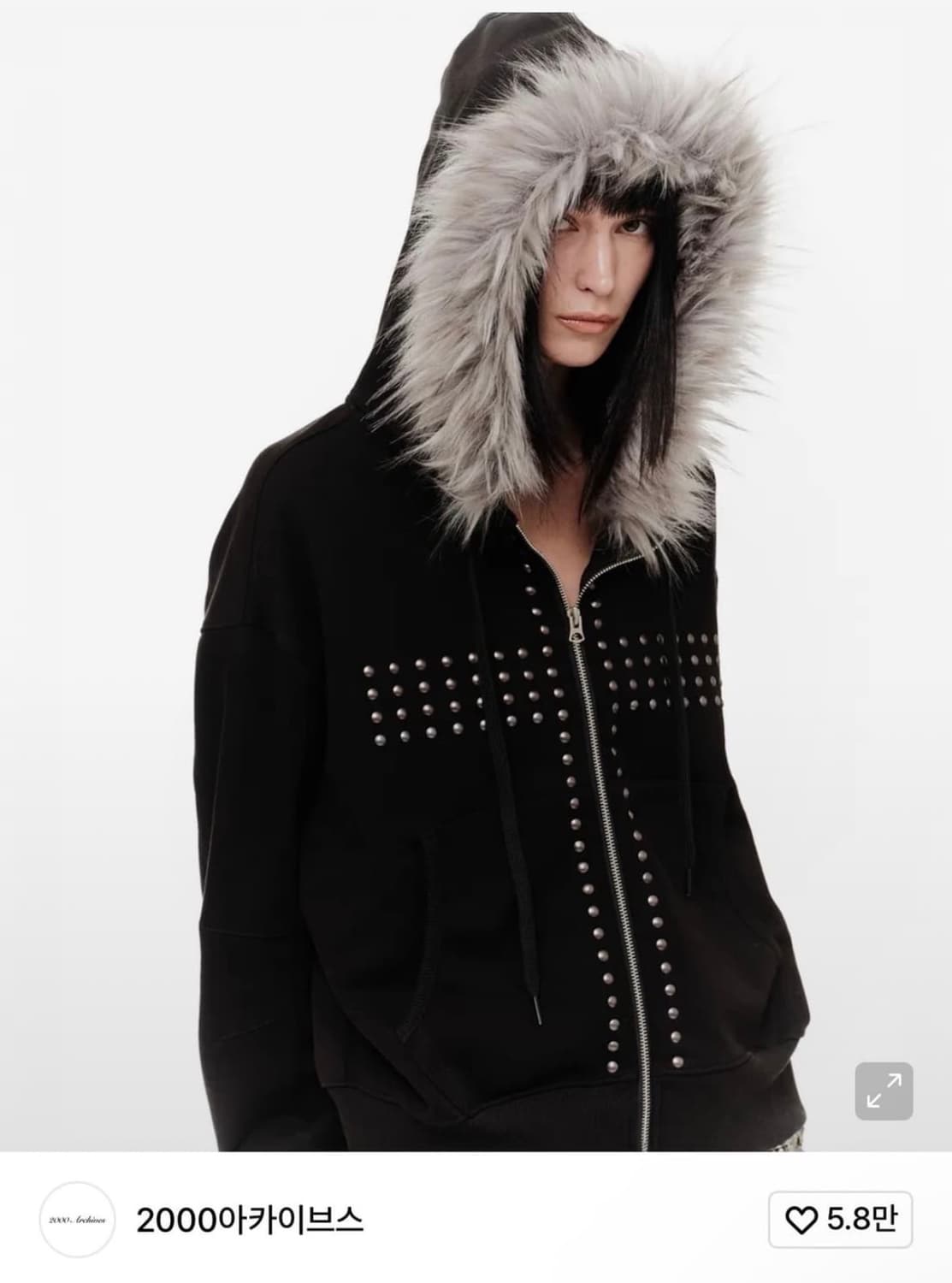 2000아카이브스 퍼 후드집업 블랙 상품이미지1