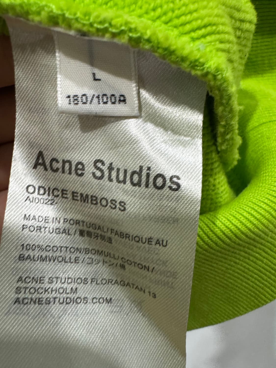 아크네 스튜디오 Odice Emboss 라임 맨투맨 L 상품이미지5