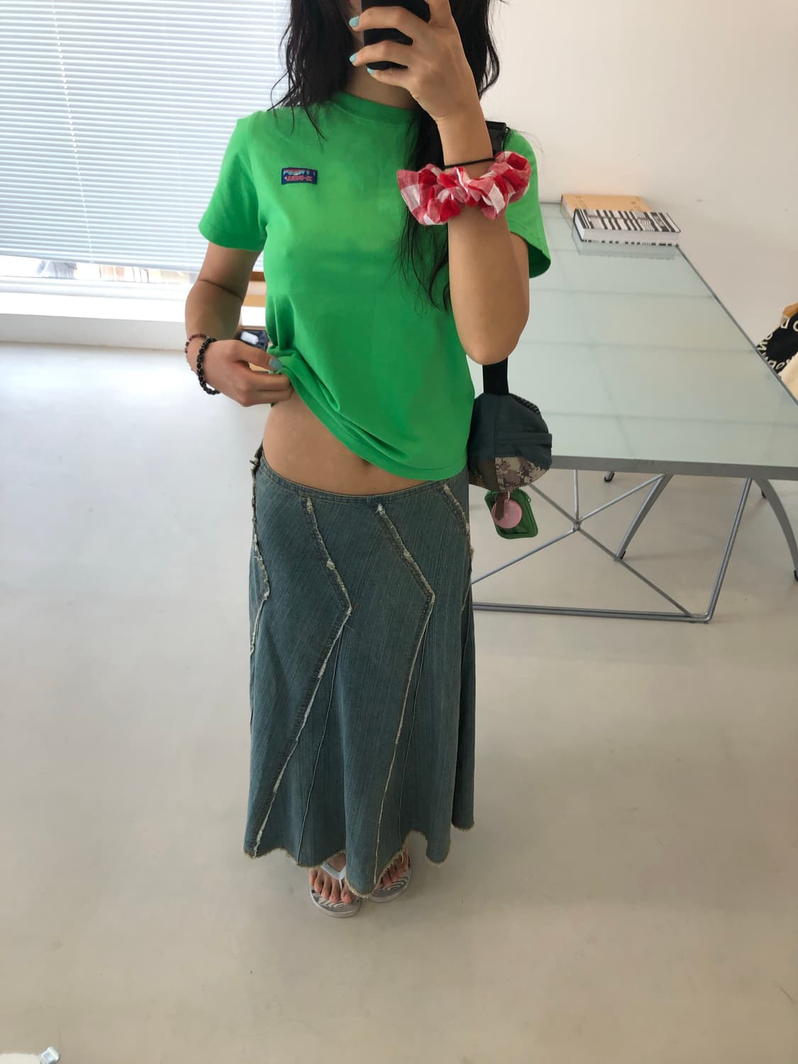 JPN 로우컷 플레어 맥시 데님 스커트 상품이미지6