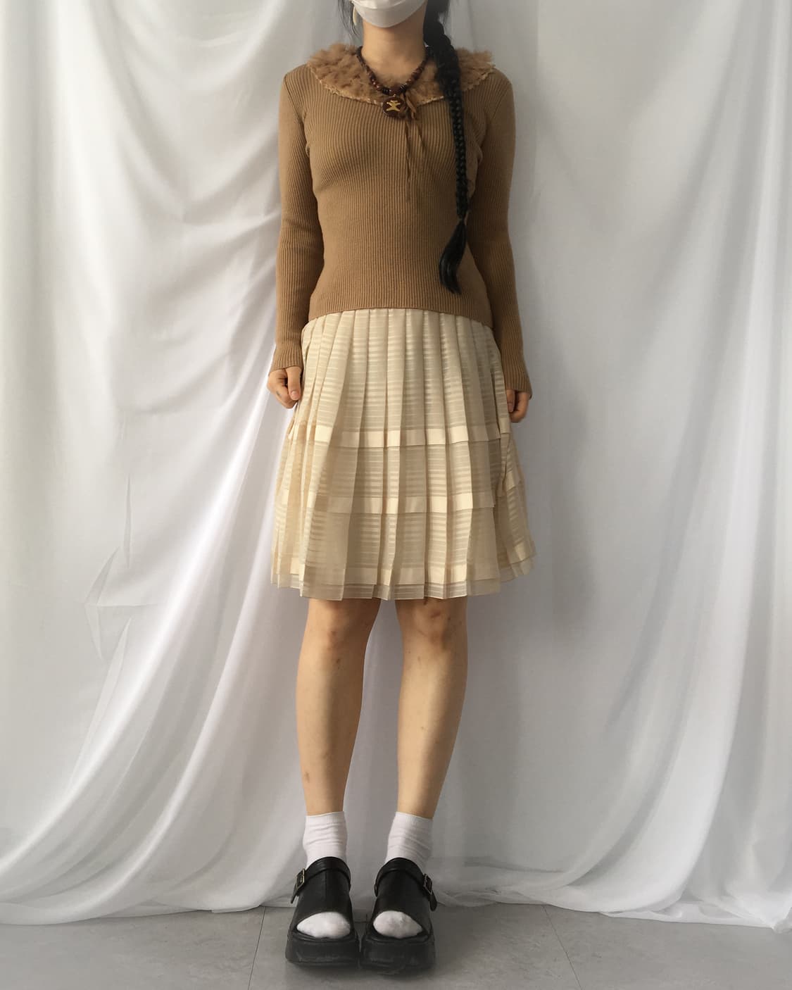 Fur trimming ribbed knit 상품이미지1
