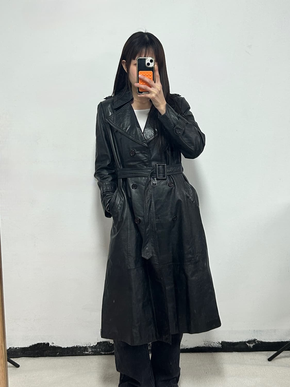 빈티지 리얼 레더 트렌치 코트 상품이미지2