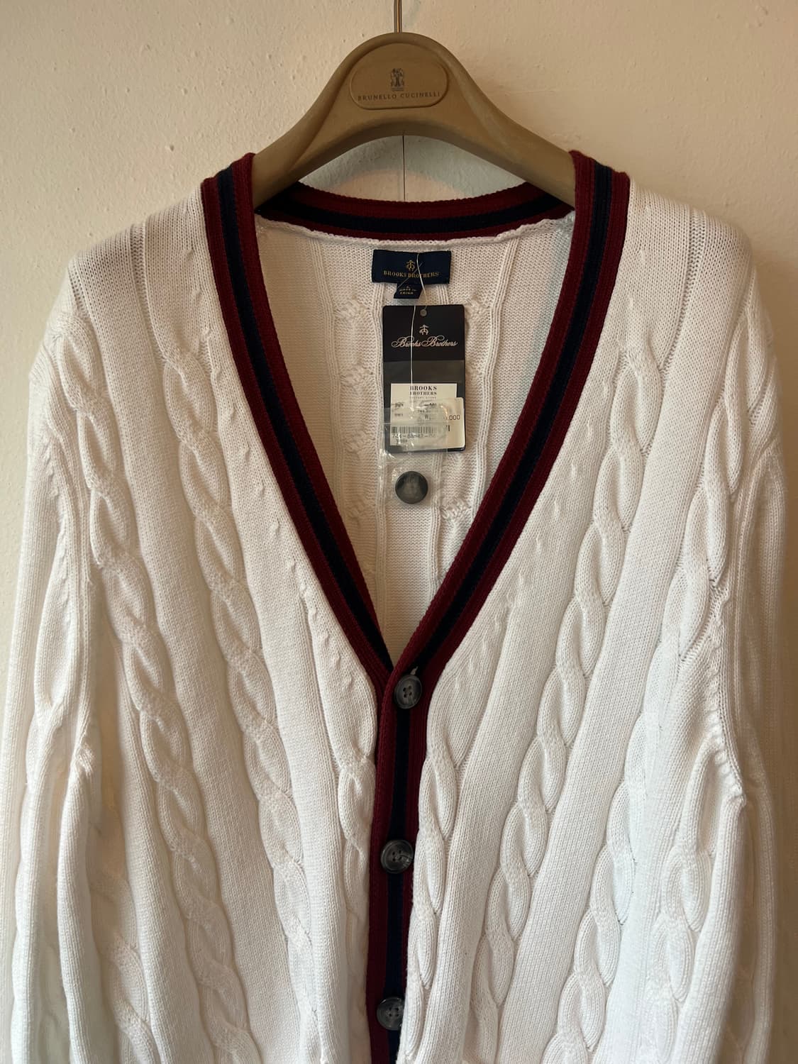 새상품) 브룩스브라더스 남성 아이보리 케이블브이넥가디건  상품이미지2