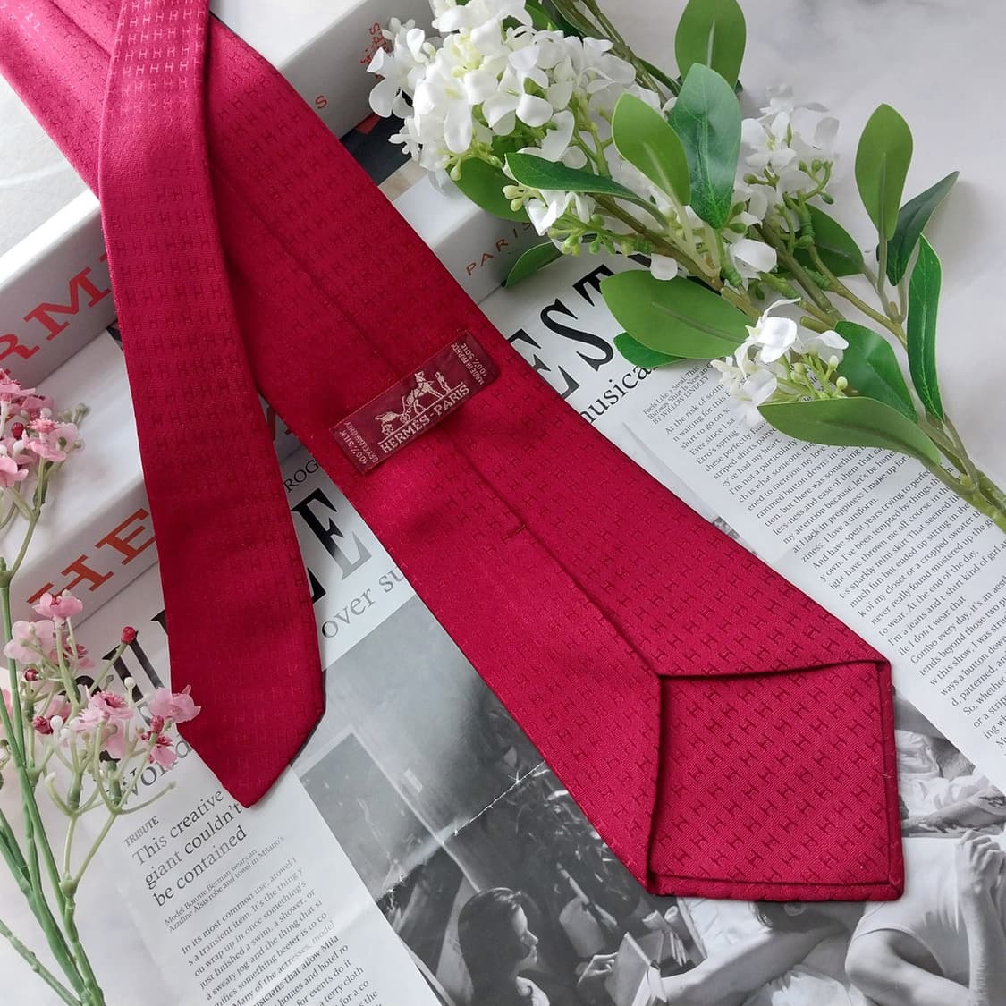 에르메스 실크 레드 H 자카드 넥타이 9.5cm A등급 K1700
 상품이미지6