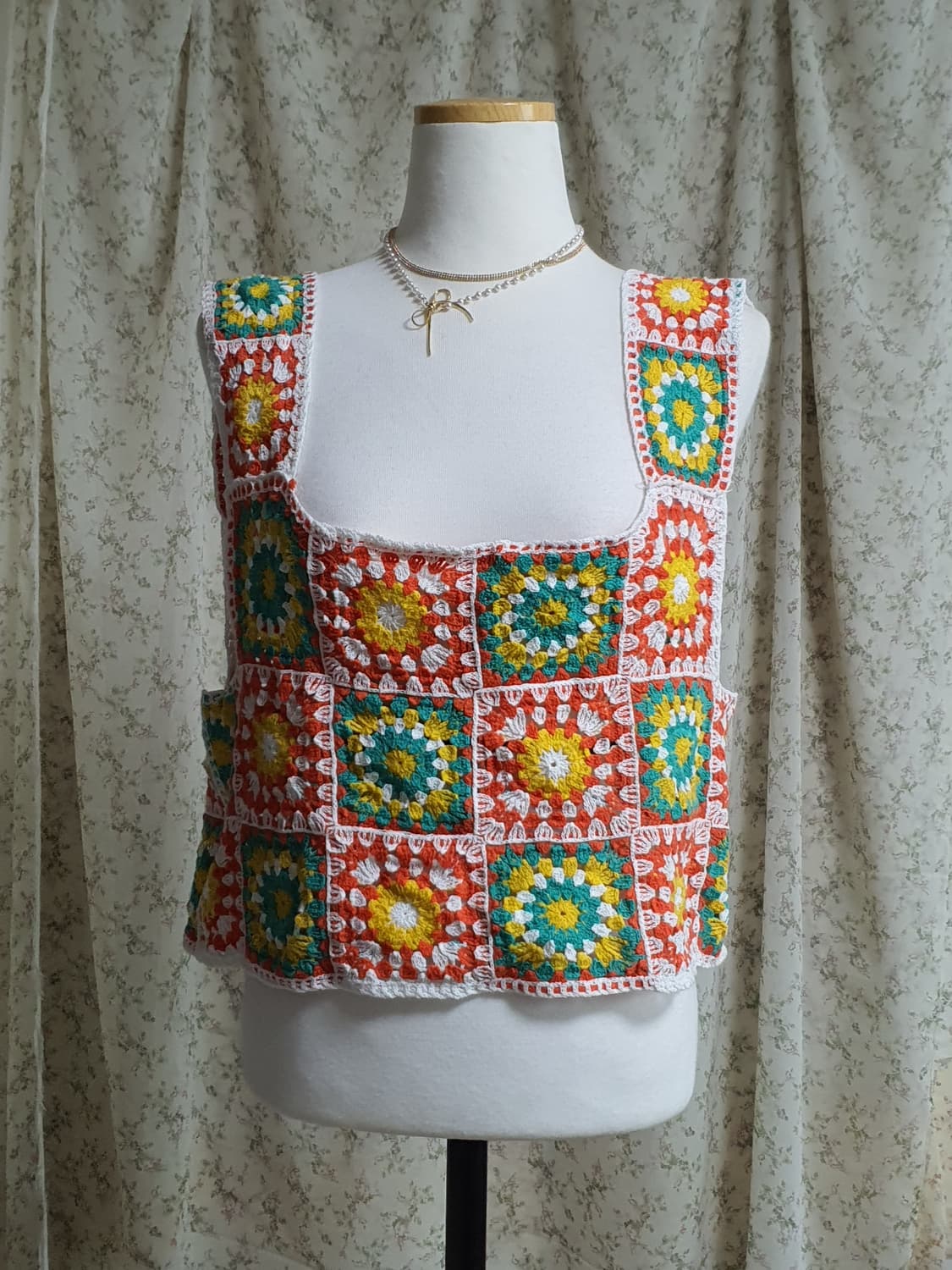 [일본빈티지] 모티브 크로셰 뜨개 조끼 상품이미지1
