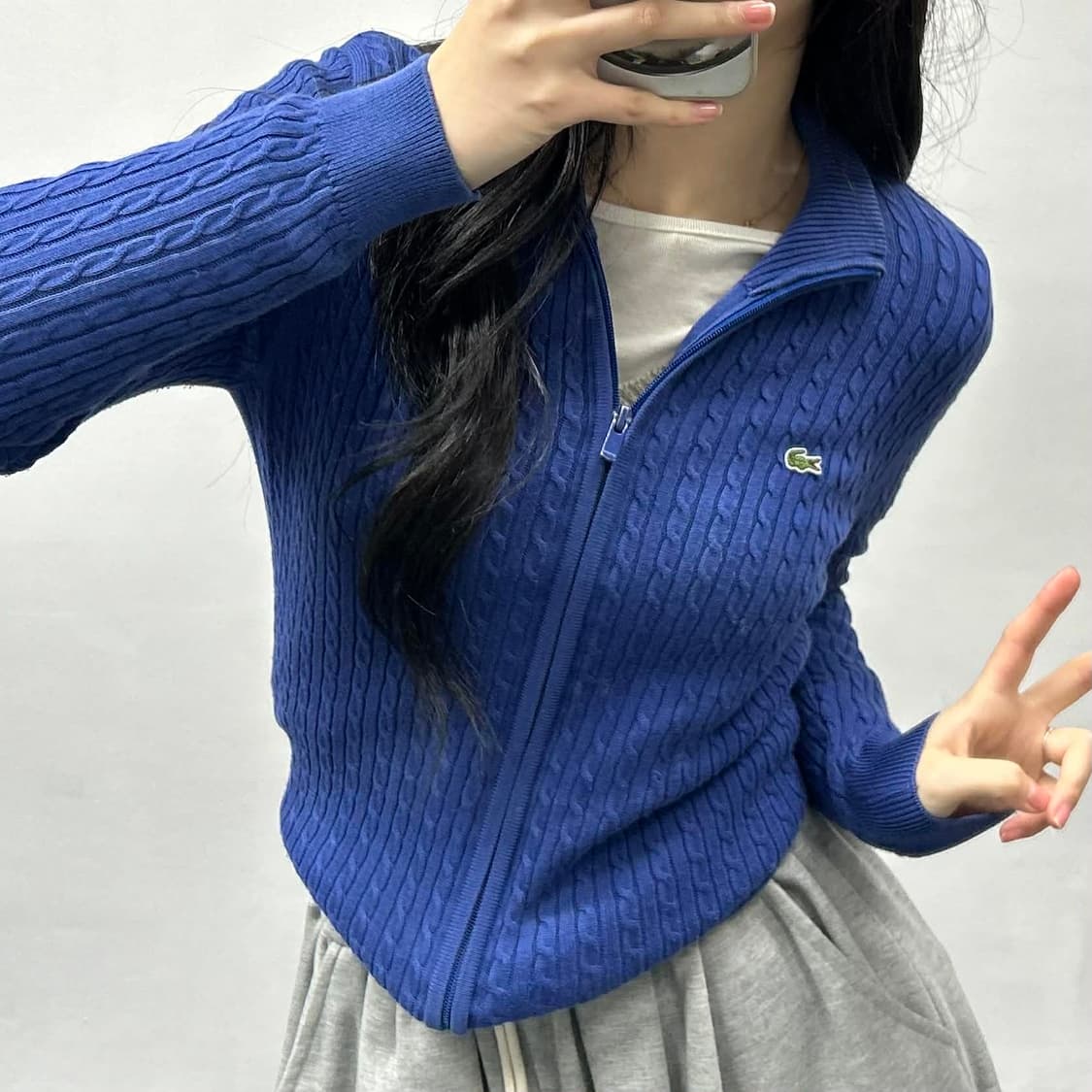 라코스테 케이블 걸즈 코튼 니트 집업 희귀져지(90) 상품이미지1