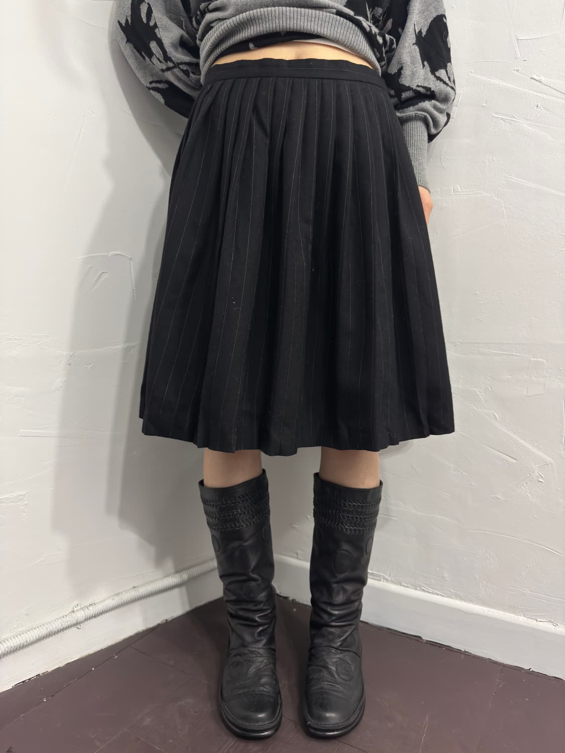 stripe pleats midi skirt 상품이미지1