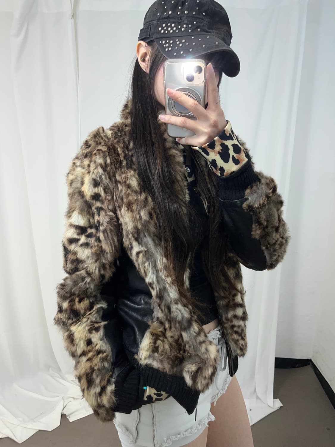 레오파드 래빗퍼 레더 자켓 (양가죽+래빗퍼) 상품이미지5