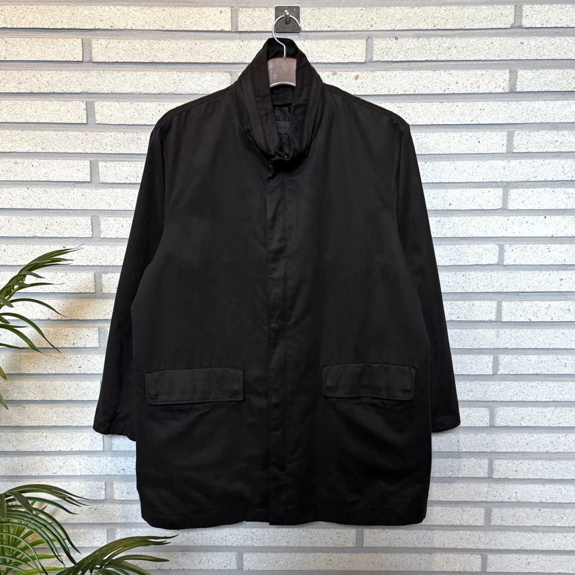 JPN VINTAGE 미니멀 풀집업 레인코트 파카 몰스킨 디테일 블랙 상품이미지1