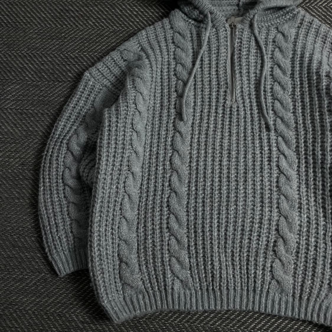 무드인사이드 꽈배기 후드 반집업 니트 그레이y 3797 상품이미지4