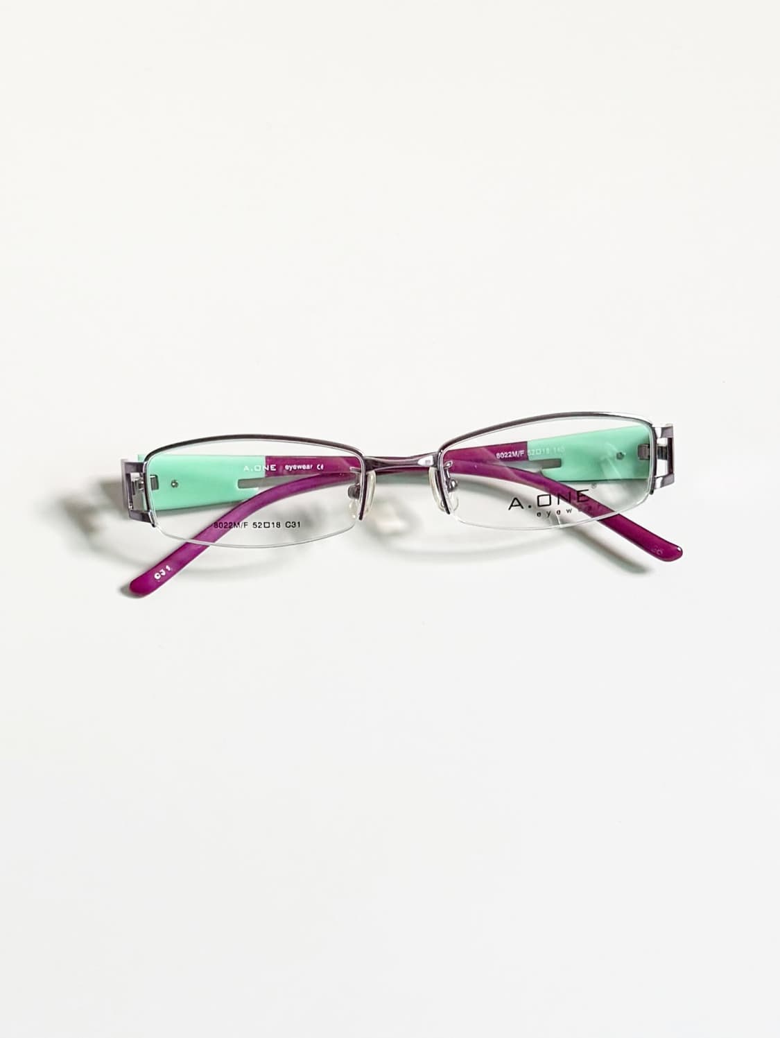 A.ONE 반무테 스퀘어 퍼플 메탈 프레임 빈티지 안경 상품이미지1