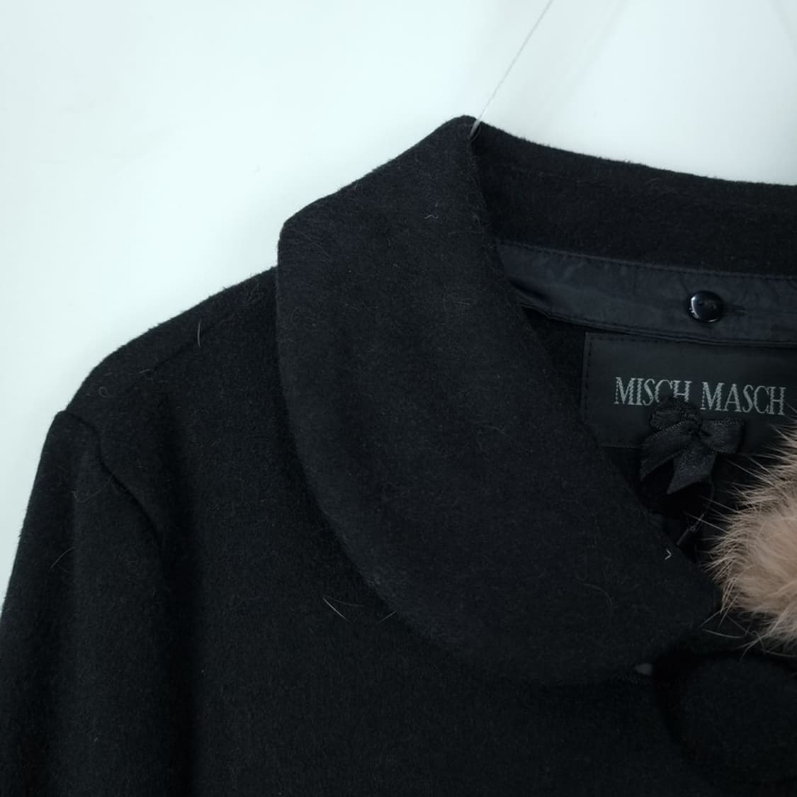 [일본빈티지](새상품) 카라 퍼 앙고라 혼방 모직 코트 블랙 M17050 상품이미지6