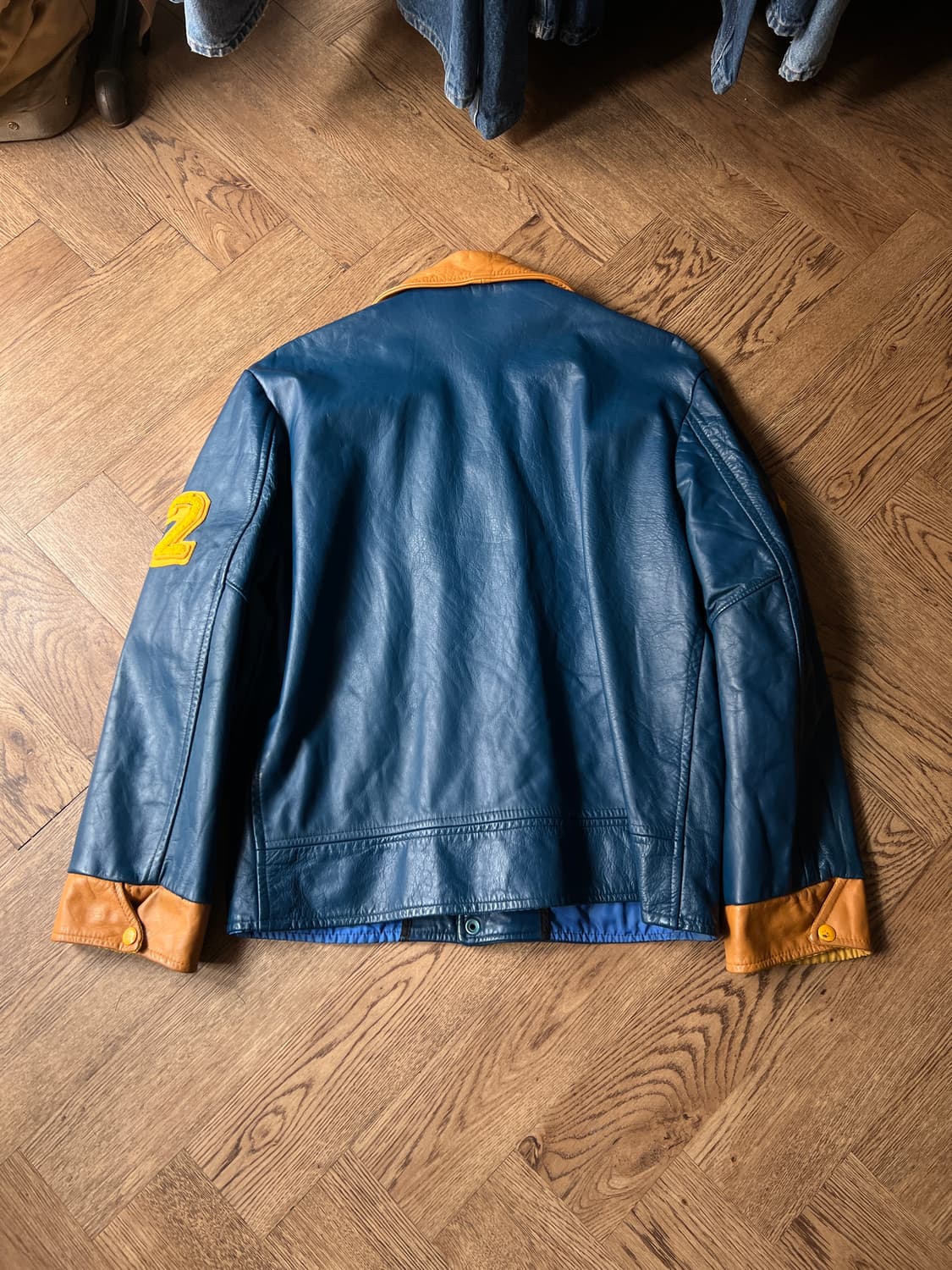 [M]90's USA 빈티지 블루 레더 하키 바시티 자켓 상품이미지9