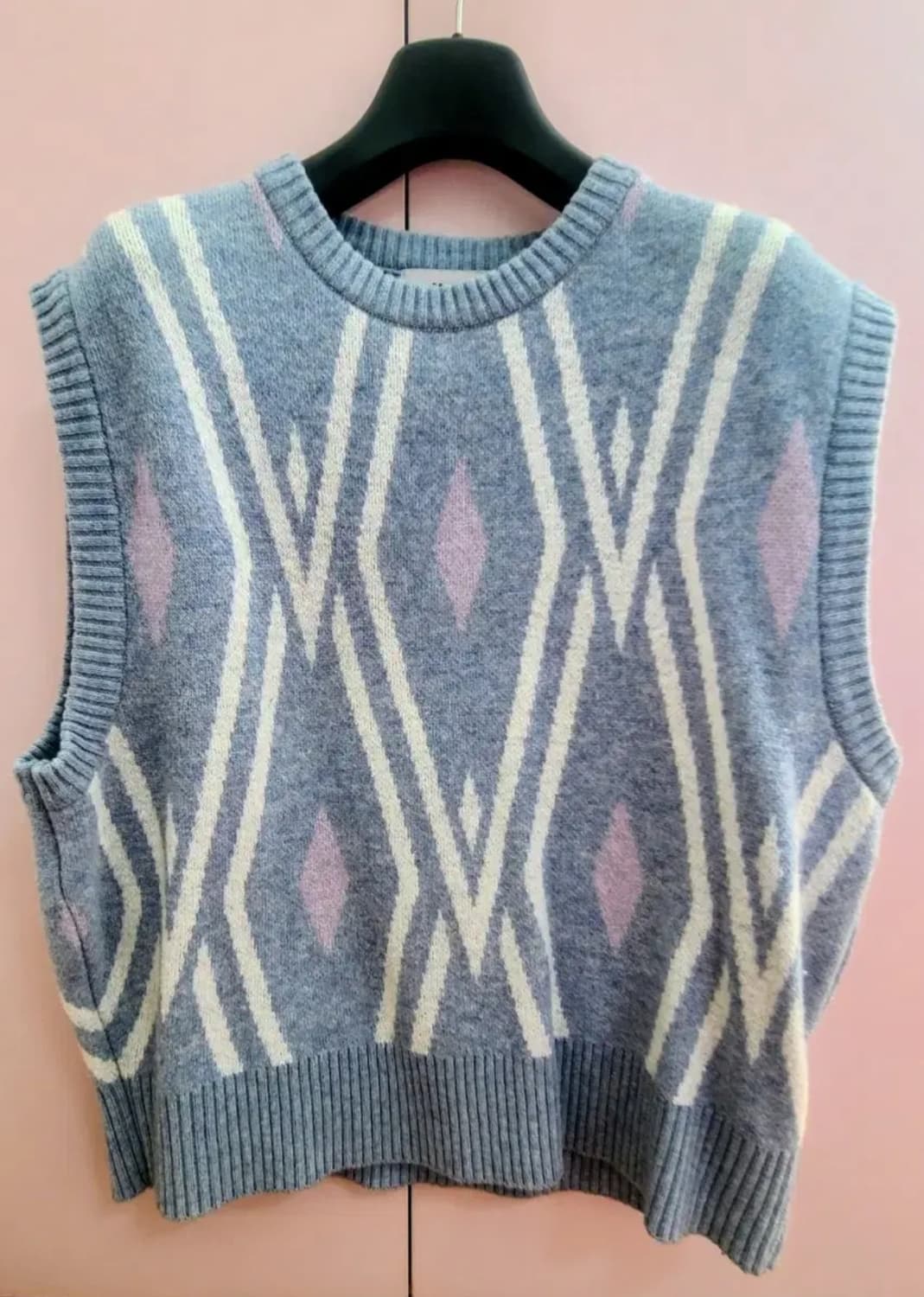 KSSR 블루 다이아몬드 패턴 니트 조끼 상품이미지1