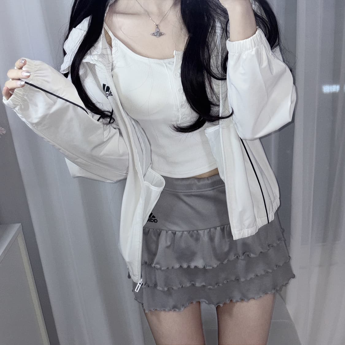 아디다스 백로고 화이트 바람막이 m정도 150 상품이미지1