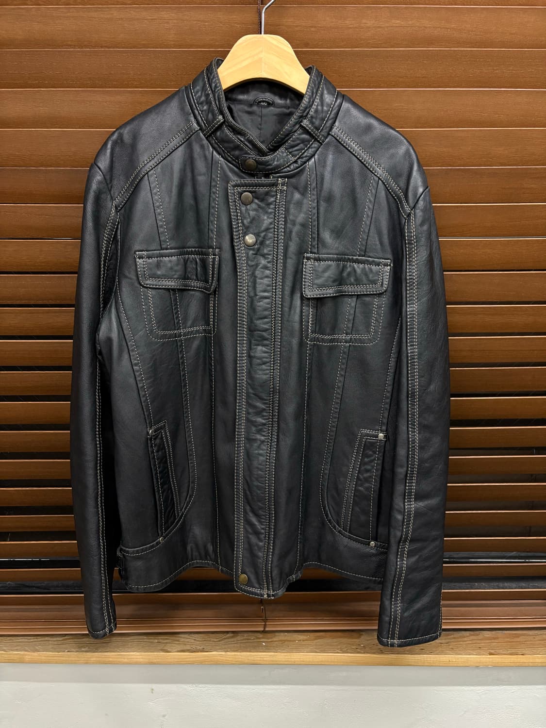 빈티지 레이싱 싱글라이더 스티치 양가죽 자켓 상품이미지1