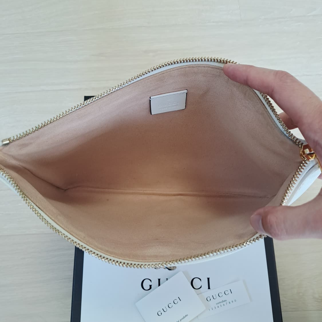 [100%/정품] 구찌 라자 스트라이프 타이거 헤드 클러치 아이보리 상품이미지10