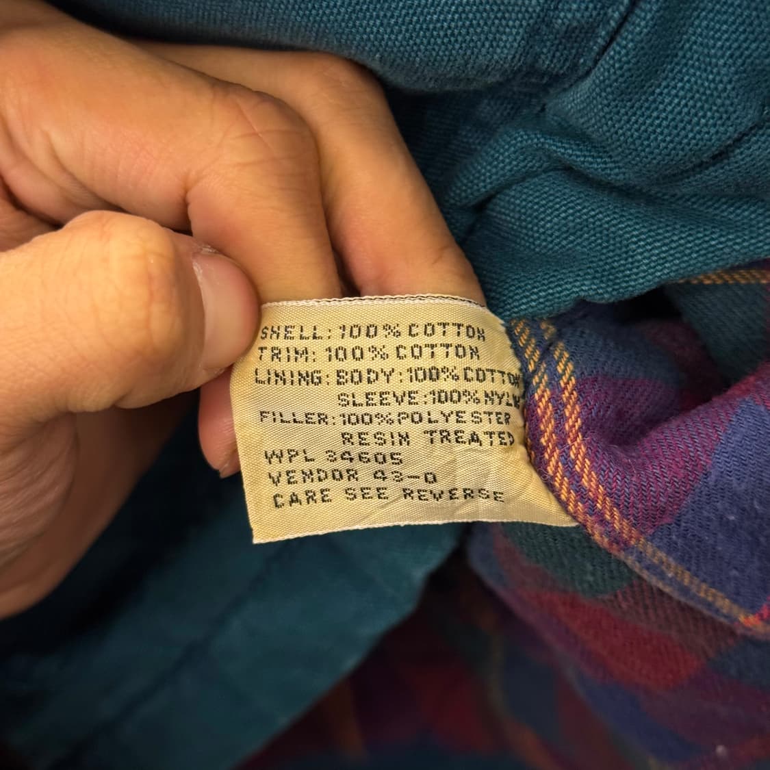 80s USA 헤비 캔버스 체크 라이닝 워크 헌팅 초어 자켓 청록 상품이미지6