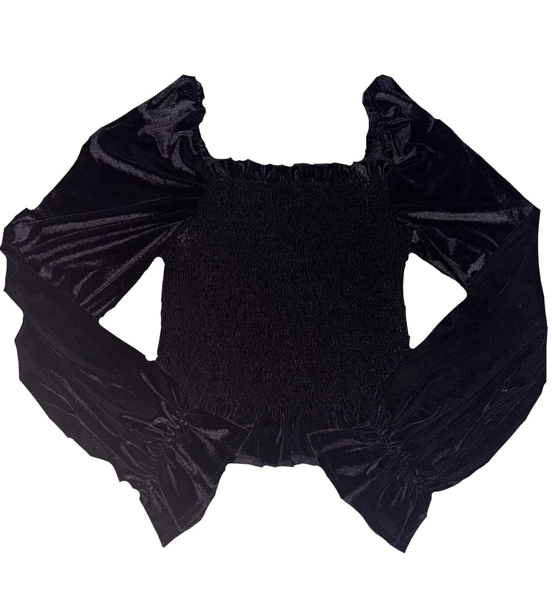 블랙 스퀘어넥 벨벳 오프숄더 셔링 크롭 탑 블라우스 상품이미지1