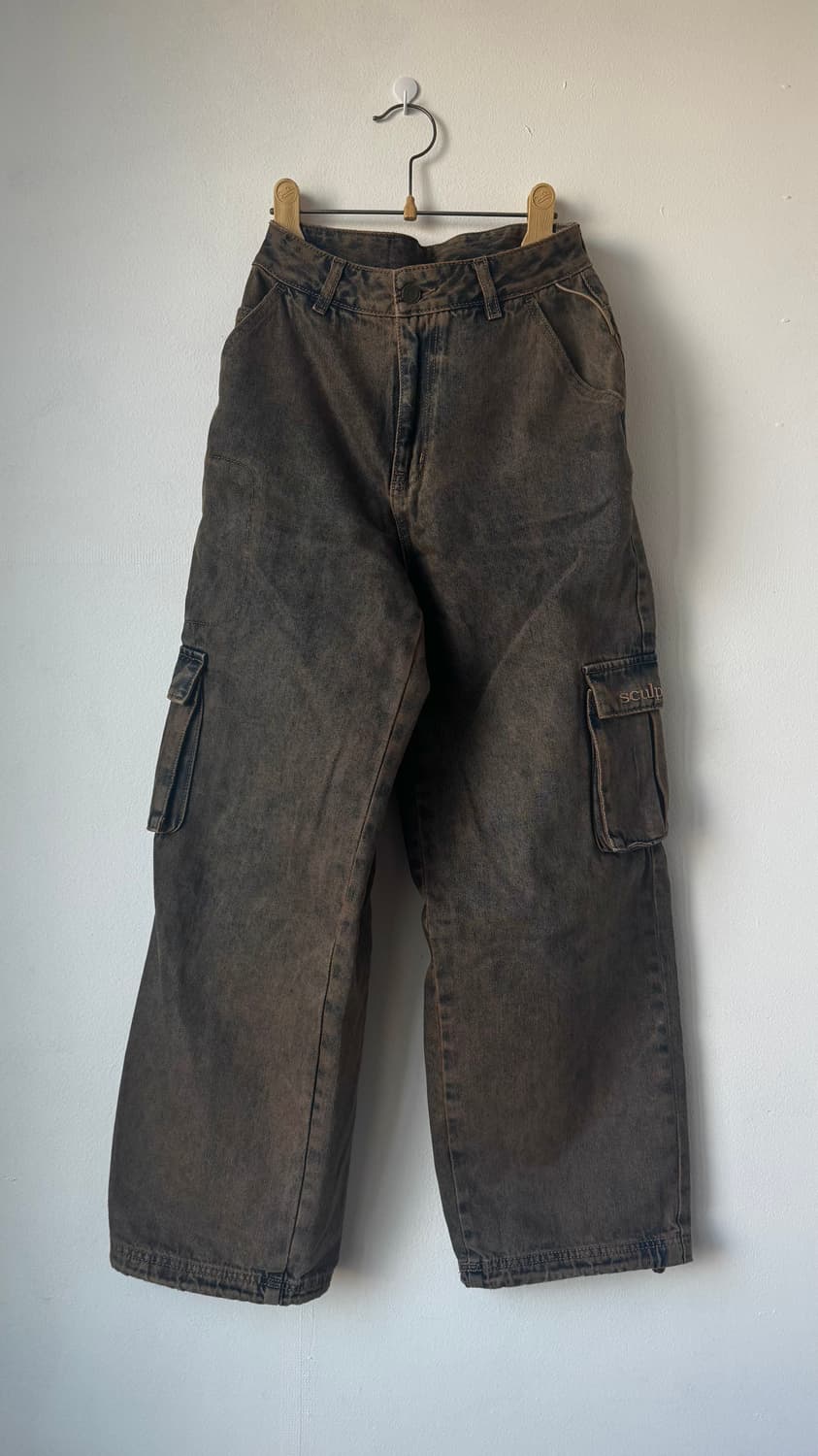 스컬프터 카고 조거팬츠 워시드 데님 S (브라운-인디고) 상품이미지4