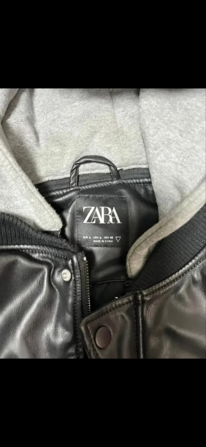 ZARA 블랙 후드 레더 자켓 L 상품이미지2