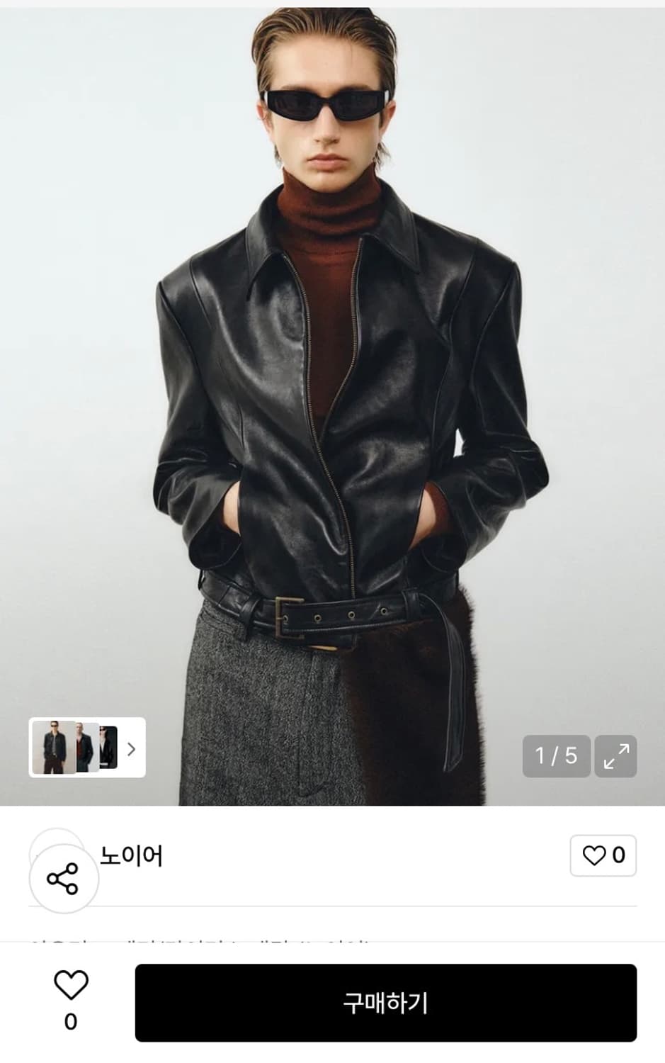 노이어 램스 레더 벨티드 크롭 자켓 블랙 상품이미지1