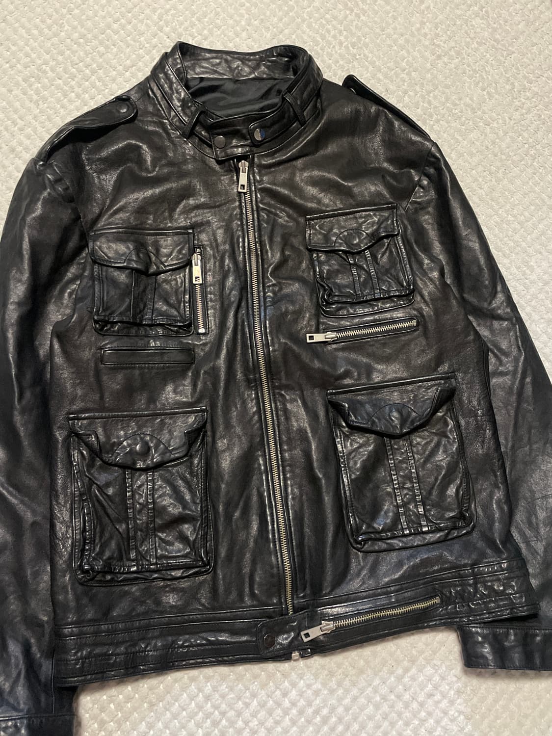 웨스턴 무드 이태리 램스킨 양가죽 절개 포켓 레더 자켓 상품이미지7