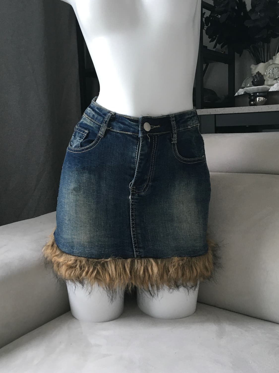 ༒ furry denim skirt 상품이미지1