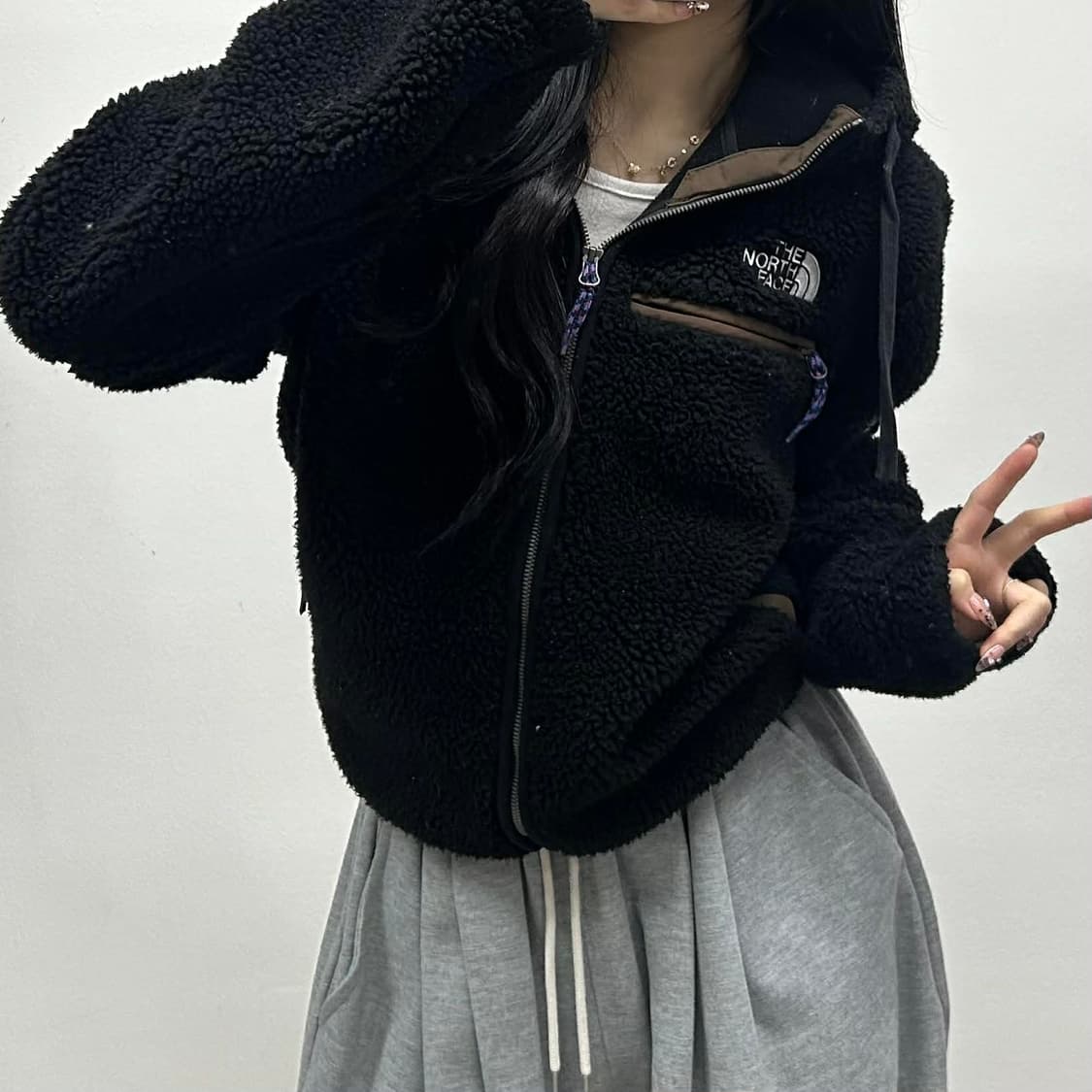 노스페이스 블랙 쉐르파 양털 헤비 플리스 자켓 후드집업 희귀져지(L) 상품이미지1