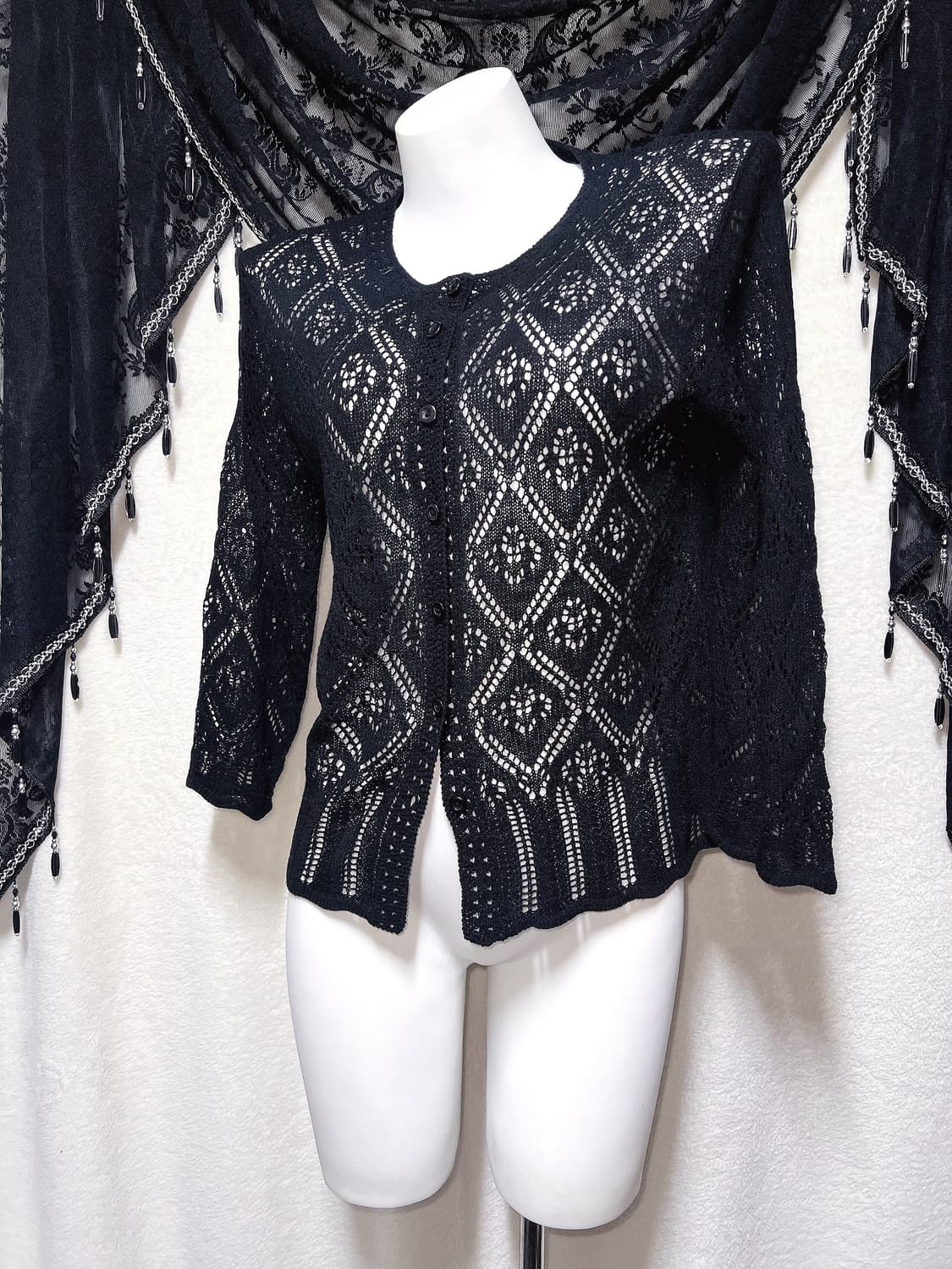 블랙 레이스 뜨개 니트 가디건 다크페어리 모리 오리엔탈 고스 고딕 갸루 상품이미지3