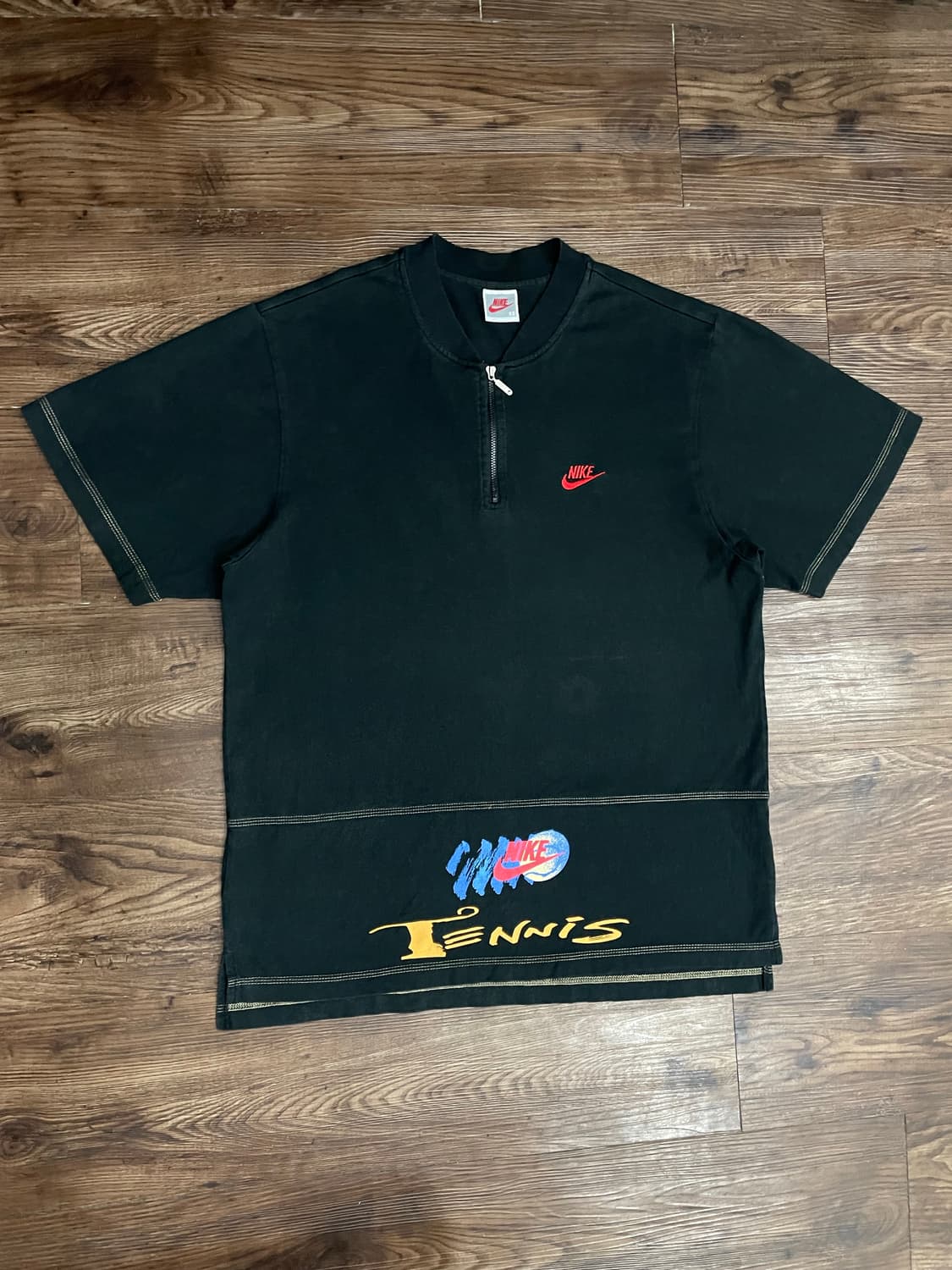 90s 희귀 빈티지 나이키 쿼터집 그래픽 반팔 져지 티셔츠 블랙 상품이미지2