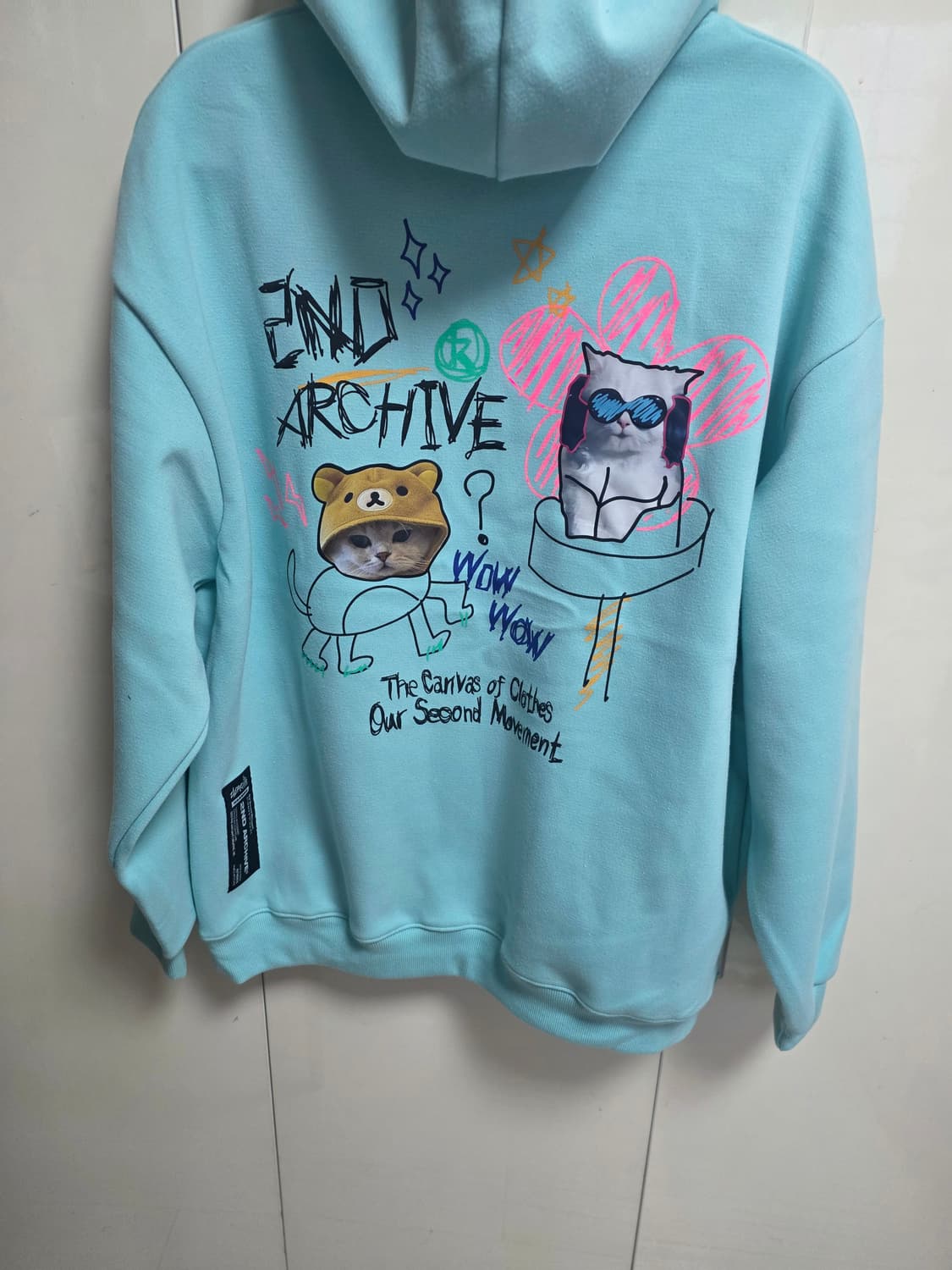 [새상품]2nd Archive 민트색 고양이 후드티 상품이미지2
