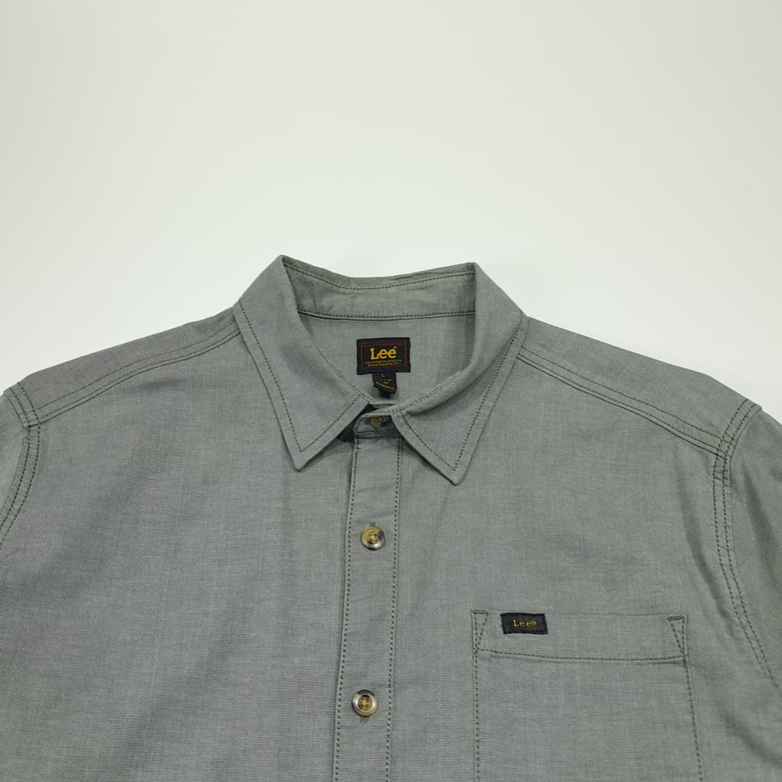 CL497 L 리 코튼스판 트윌 로고탭 세이지그린 셔츠 남방 상품이미지2