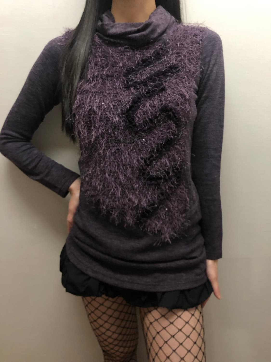 빈티지 퍼플 퍼 텍스처 터틀넥 니트 상품이미지4