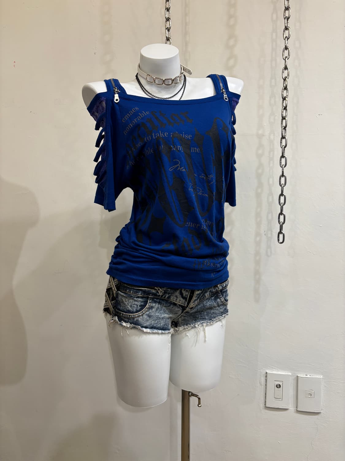 사이드 시스루 레이스 그런지 데님 숏팬츠 갸루 상품이미지9