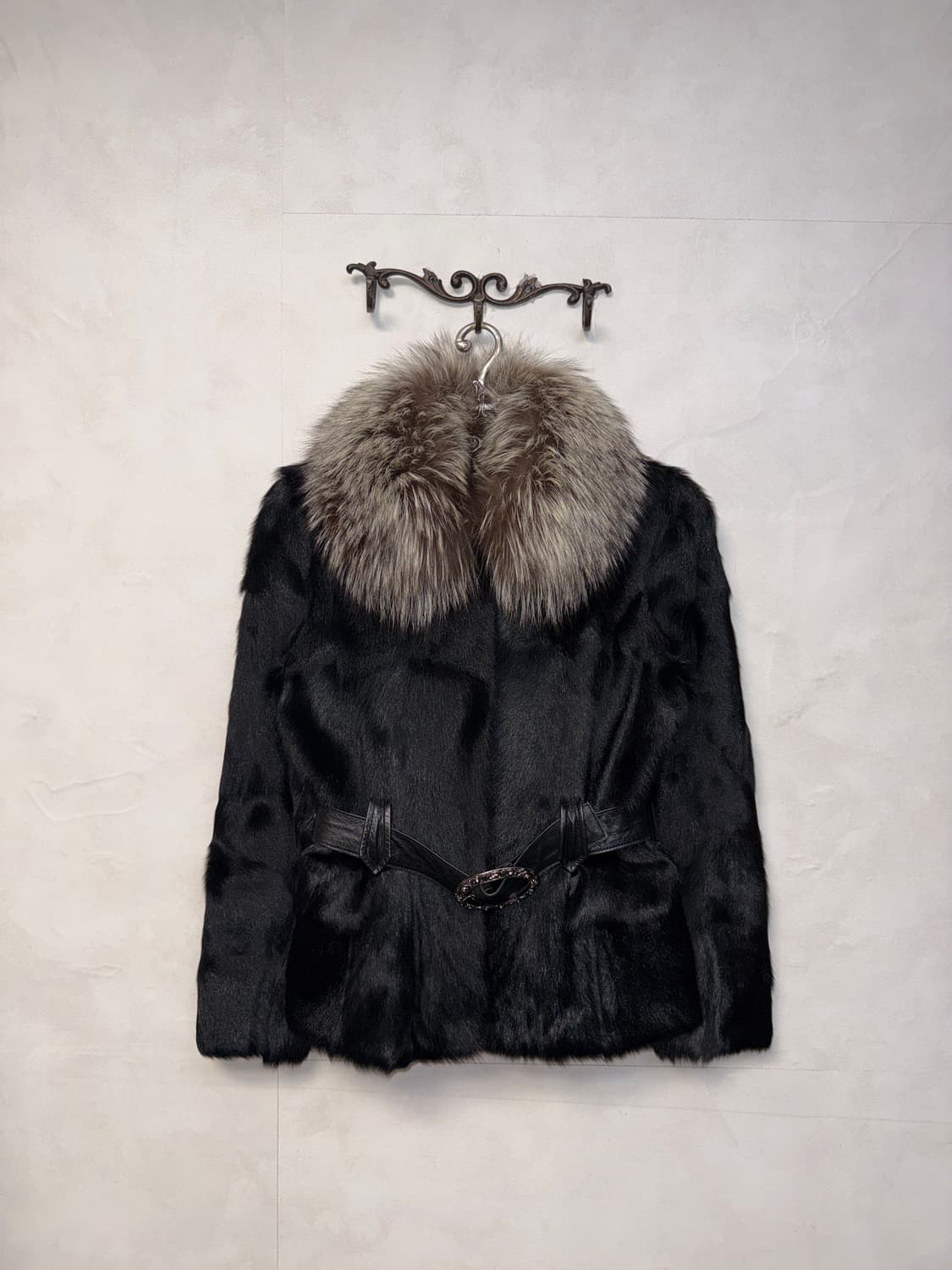 Black goat&fox fur lamb skin belt jacket 상품이미지1