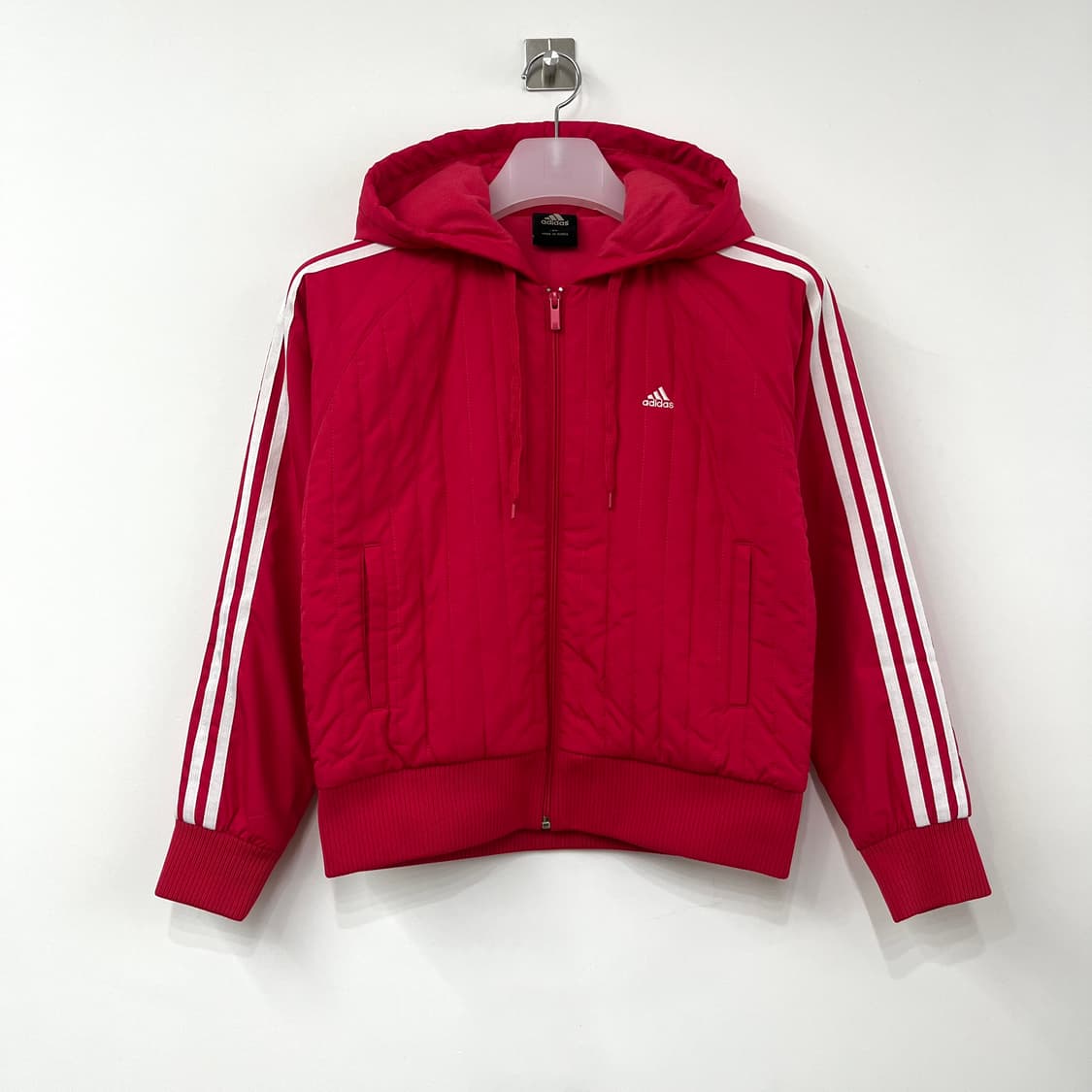 아디다스 자수로고 핑크 퀄팅 패딩 후드 점퍼 상품이미지2