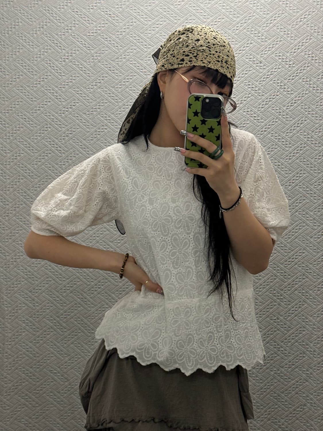 빈티지 코지 모리 키치 플라워패턴 반팔 블라우스 K0375 상품이미지1