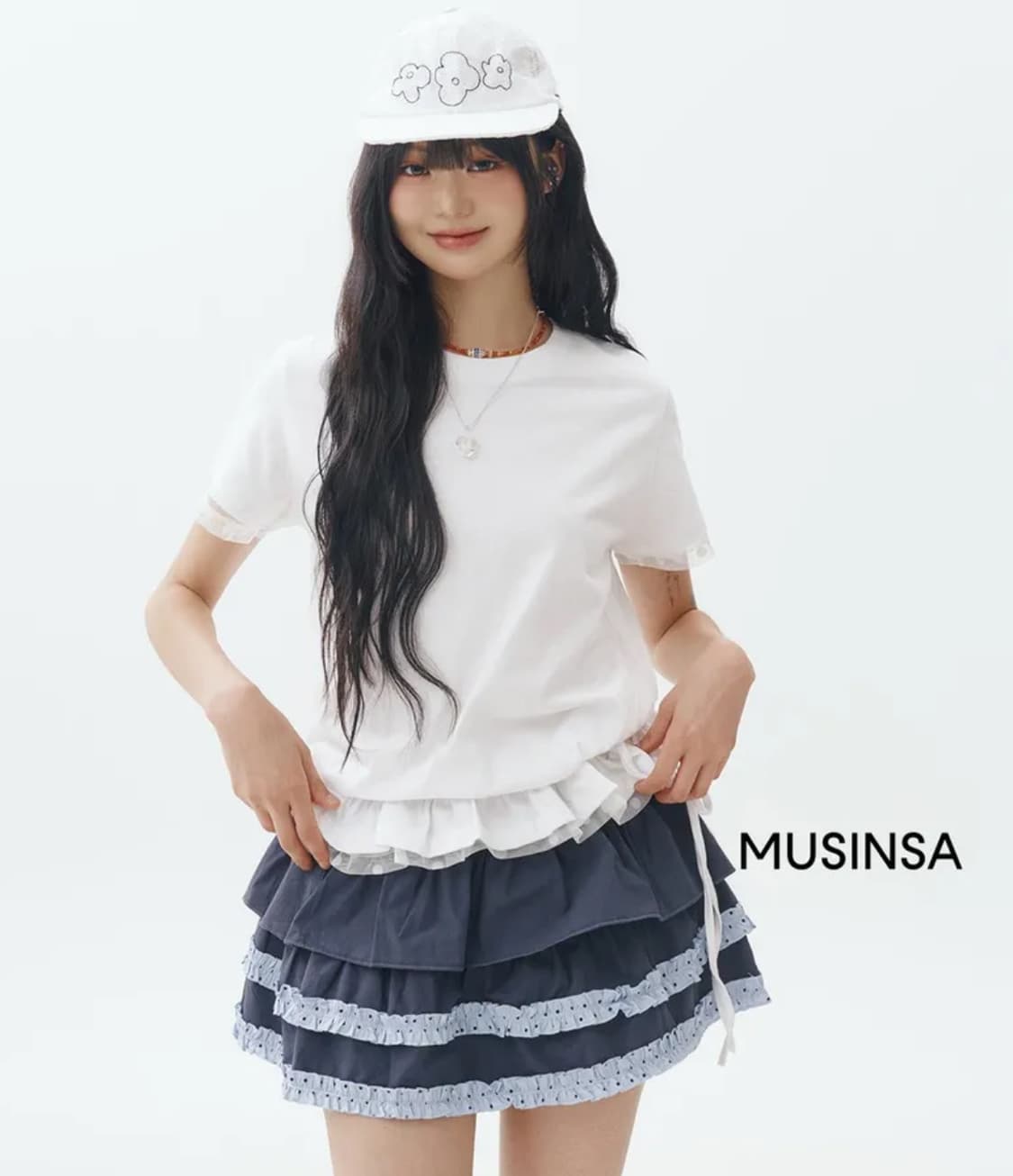 론론 캉캉 레이어드 도트 스커트 팬츠 네이비 상품이미지3