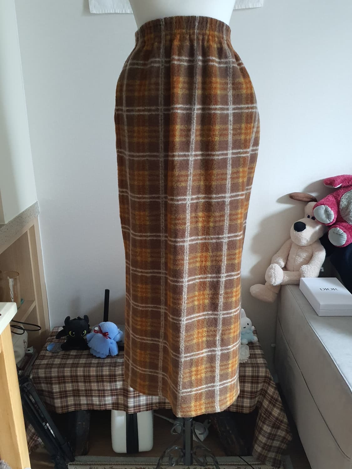 [모리걸] 체크 롱 스커트 모직 치마 상품이미지1