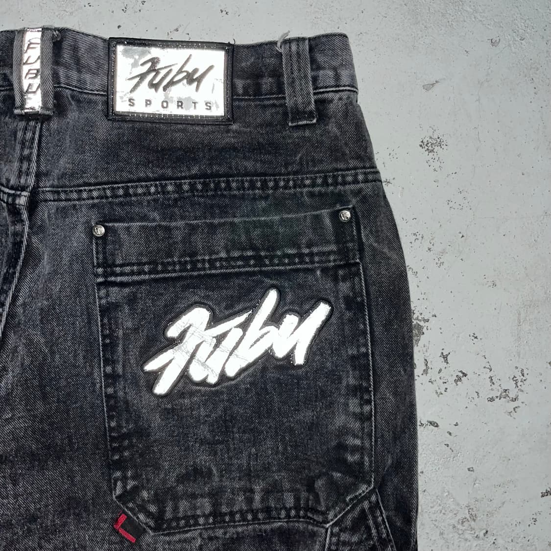 빈티지 Fubu 더 콜렉션 리플렉팅 로고 배기 데님 카펜터팬츠 블랙 상품이미지1