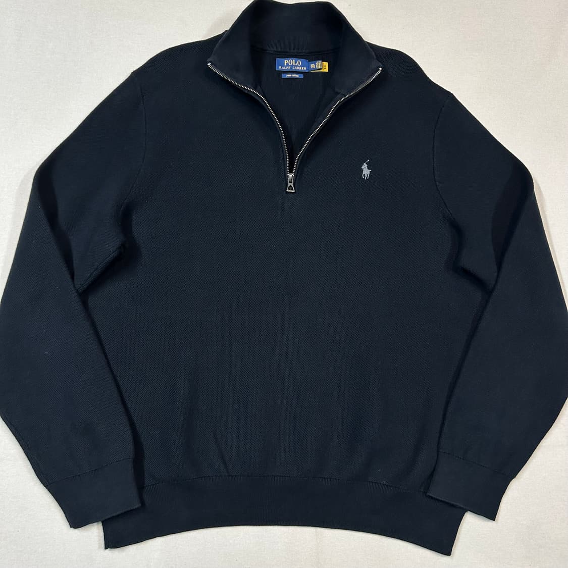 XXL) 폴로 랄프로렌 블랙 쿼터 반집업 풀오버 코튼 니트 큐알탭 상품이미지2